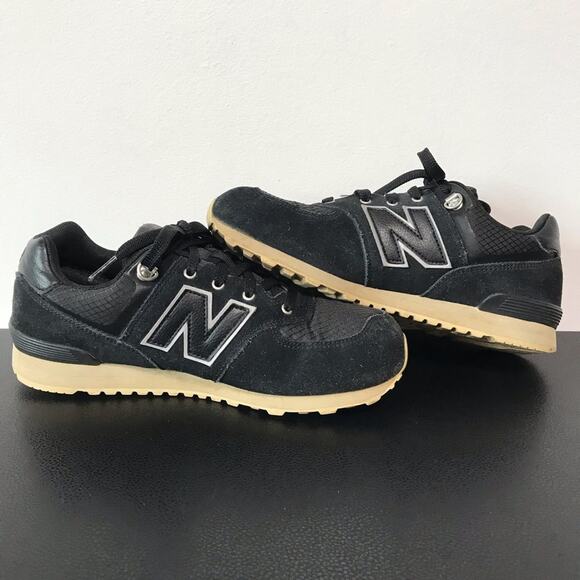 New Balance Boys 574 V1 Outdoor Activist Black Tan Suede Leather Retro Sneakers - Picture 12 of 16